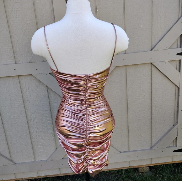 COPY - Oh Polly Dress Ruched Bodycon Mini Dress in Rose Gold - size US 4 - Picture 2 of 10